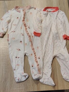 2-Pack Baby Girls Footed One-Pieces in Pink Ballet & Coral Dot Size 0-3mo